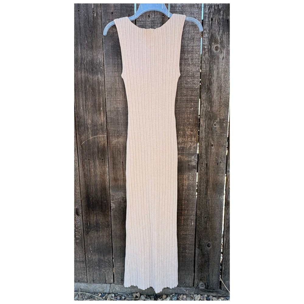 Quince Womens M Cotton Cashmere Ribbed Sleeveless Midi Dress Heather Oatmeal - Picture 2 of 12